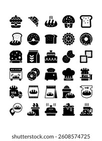 bakery, baked, cook solid icon set vector illustration