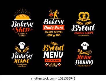 Bakery, bakehouse logo or label. Bread, home baking icon. Lettering vector illustration