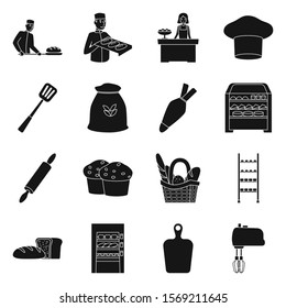 Bakery and baker vector black icon. Set of illustration bread and flour.Vector set of icon bakery.