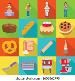 Bakery and baker vector flat icon. Set of illustration bread and flour.Vector set of icon bakery.