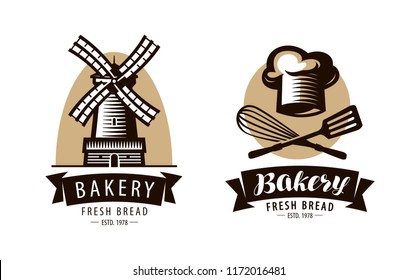 Bakery, bakeshop logo or label. Bakehouse, baking symbol. Vector illustration