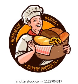 Bakery, bakeshop logo or label. Home baking, bread concept. Cartoon vector illustration