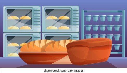 Bakery baking bread factory oven concept banner. Cartoon illustration of bakery baking bread factory oven vector concept banner for web design