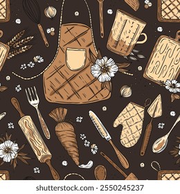 Bakery Baking kitchen utensils baking seamless pattern vector