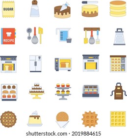 Bakery and baking related icon colour flat style collection