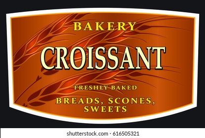 Bakery banner, decorative element with gold ripe wheat ears on rich brown background. 
