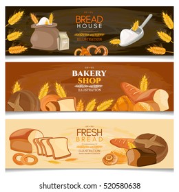 Bakery banner fresh bread, shop and bakery products vector 