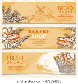 Bakery banner hand drawn vector bakery products bakery store illustration 