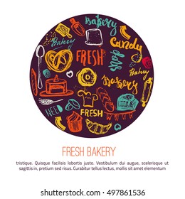 Bakery banner with lettering on white background. Hand drawn illustration for menus, banners, recipes and packages