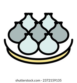 Bakery baozi icon outline vector. Taiwan food. Asian steam color flat