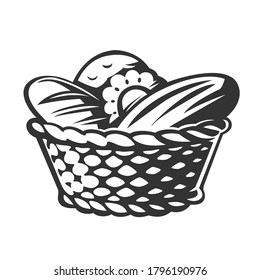 Bakery Basket. Vector illustration. Black and white vector objects.