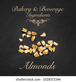 Bakery and beverage ingredients - almonds. Vector Illustration