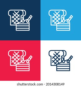Panadería azul y rojo cuatro colores conjunto mínimo de iconos