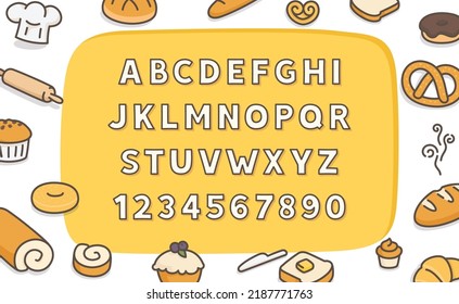 bakery bold font kawaii doodle flat cartoon vector illustration