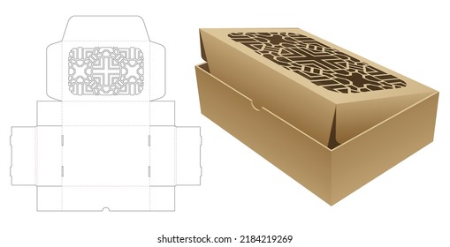 Bakery Box With Stenciled Pattern On Top Die Cut Template And 3D Mockup