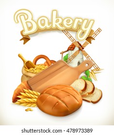 Bakery, Bread. 3d vector logo