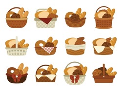 Bakery Bread Basket Vector Set