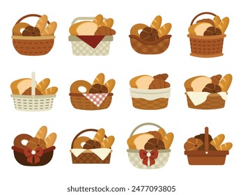 Bakery Bread Basket Vector Set