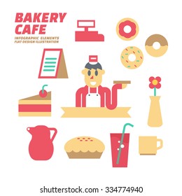Bakery & bread cafe , Flat Design Elements. Vector Illustration. 