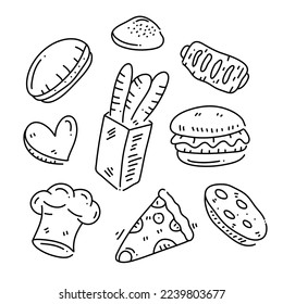 panadería panadería panadería y pastelería conjunto de arte para alimentos y bebidas con estilo de línea 