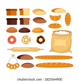 Bakery bread cake isolated set. Vector flat graphic design cartoon illustration