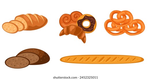 Bakery bread cake pastry isolated set. Vector flat graphic design element illustration
