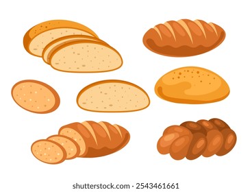 Conjunto aislado de pastel de pan de panadería. Ilustración de elemento de Diseño gráfico plano de Vector
