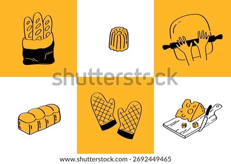 bakery, bread, croissant, pastry, cafe design, breakfast, vector grid, bakery pattern, food concept, bakery doodle, handmade art, bakery products, baked goods, cafe art, bread vector, croissant doodle