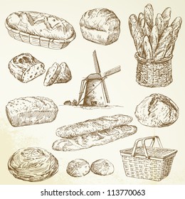 bakery, bread - hand drawn set