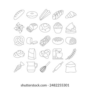 Bakery Bread Icon Set Outline Element