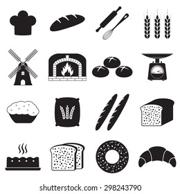 Bakery and bread icons set isolated on white background. Vector illustration.
