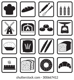 Bakery and bread icons set isolated on white background. Vector illustration.