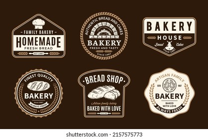Bakery and bread logo, icons and design elements isolated on a dark background