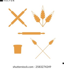 Bakery and bread logo vector. Isolated bread wheat barley and rolling pin