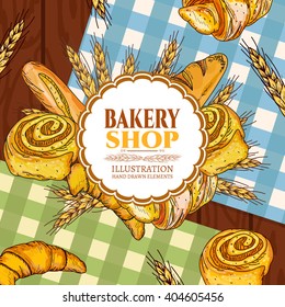 Bakery bread on a wooden table vector illustration 