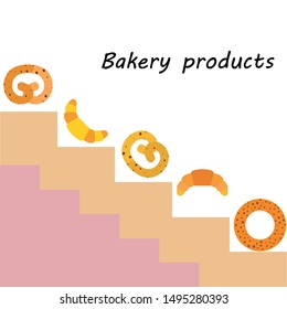 Bakery bread and pastries, bagel and croissant. Vector illustration