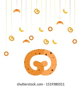 Bakery bread and pastries, bagel and croissant. Vector illustration
