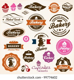 Bakery Bread Pastry badges and labels retro vintage vector set. Cook Chef.