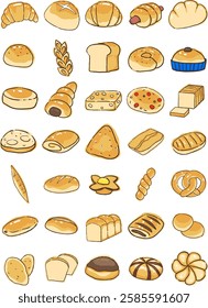 Bakery, bread and pasty doodle illustration for food and bakery shop.