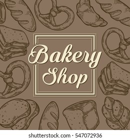 Bakery bread shop bake vector hand drawn template packaging food, label, banner, poster, identity, branding. Stylish design with sketch illustration of bread. Local organic food shop