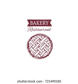 Bakery and bread shop emblem. Vector hand drawn illustration on white. Windmill. Vintage style