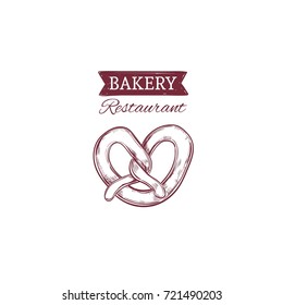 Bakery and bread shop emblem. Vector hand drawn illustration on white. Windmill. Vintage style