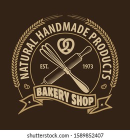 Bakery or bread shop logo design template with Whisk and Rolling pin. Vector illustration