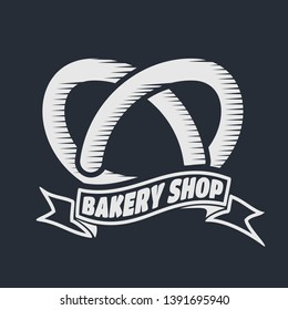 Bakery or bread shop logo, emblem with Pretzel. Vector illustration