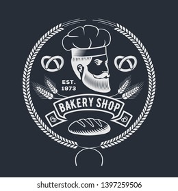 Bakery or bread shop logo, emblem in vintage style. Vector illustration