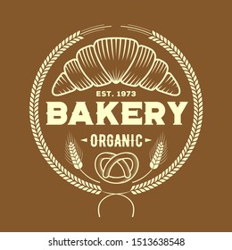 Bakery or bread shop logo, emblem with Croissant and Pretzel. Vector illustration