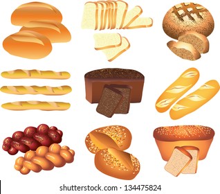 bakery breads photo-realistic vector set