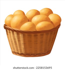 Bakery Breads in Wicker Basket Isolated Detailed Hand Drawn Painting Illustration