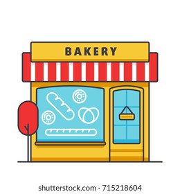 Bakery building flat line illustration, concept vector isolated icon 