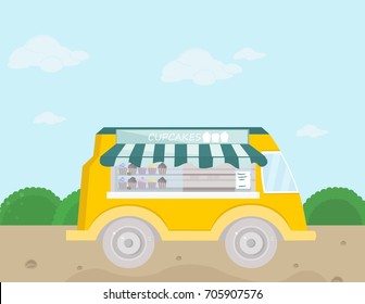 Bakery bus Vector illustration. fresh cupcakes and pastry goods